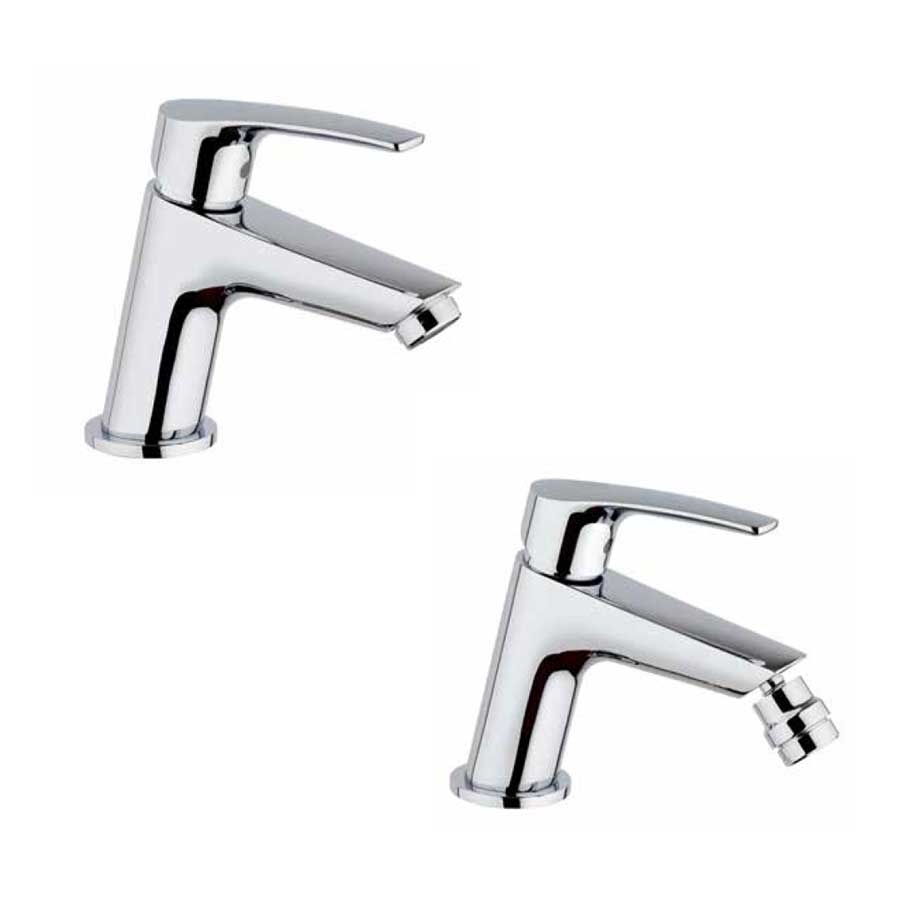 Set di Rubinetti per Lavabo e Bidet cromato con Piletta e Saltello collezione Hike di Argo Rubinetterie