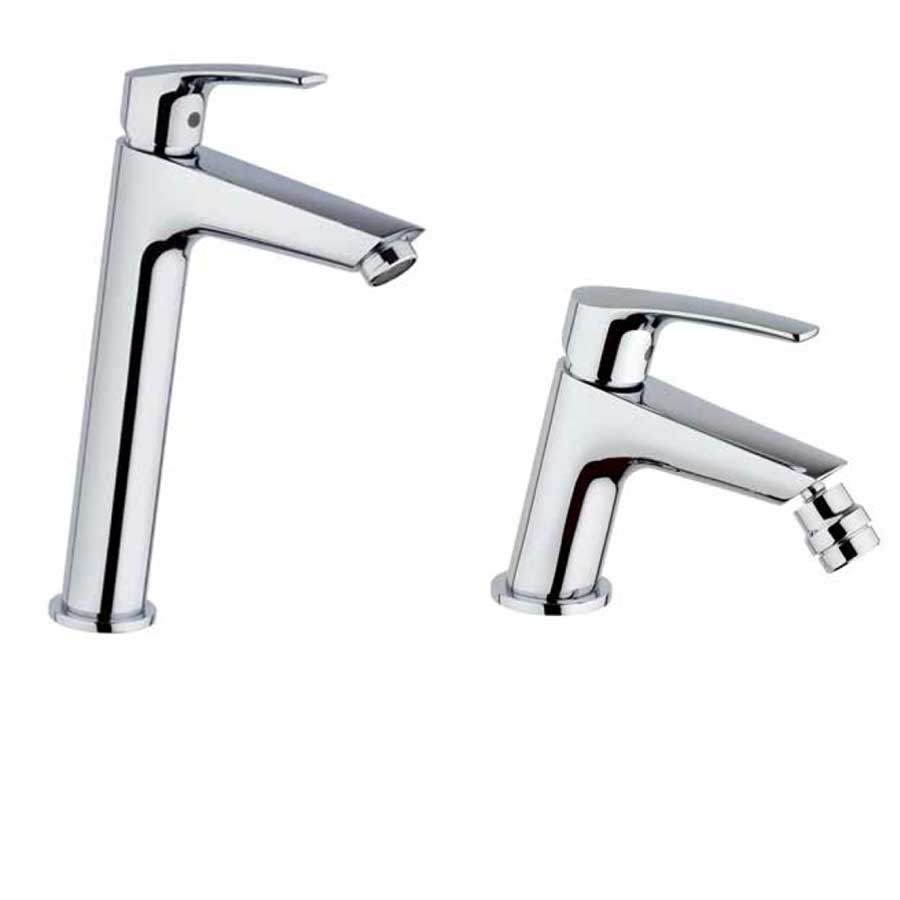 Set di Rubinetti per Lavabo Alto e Bidet cromato con Piletta e Saltello collezione Hike di Argo Rubinetterie
