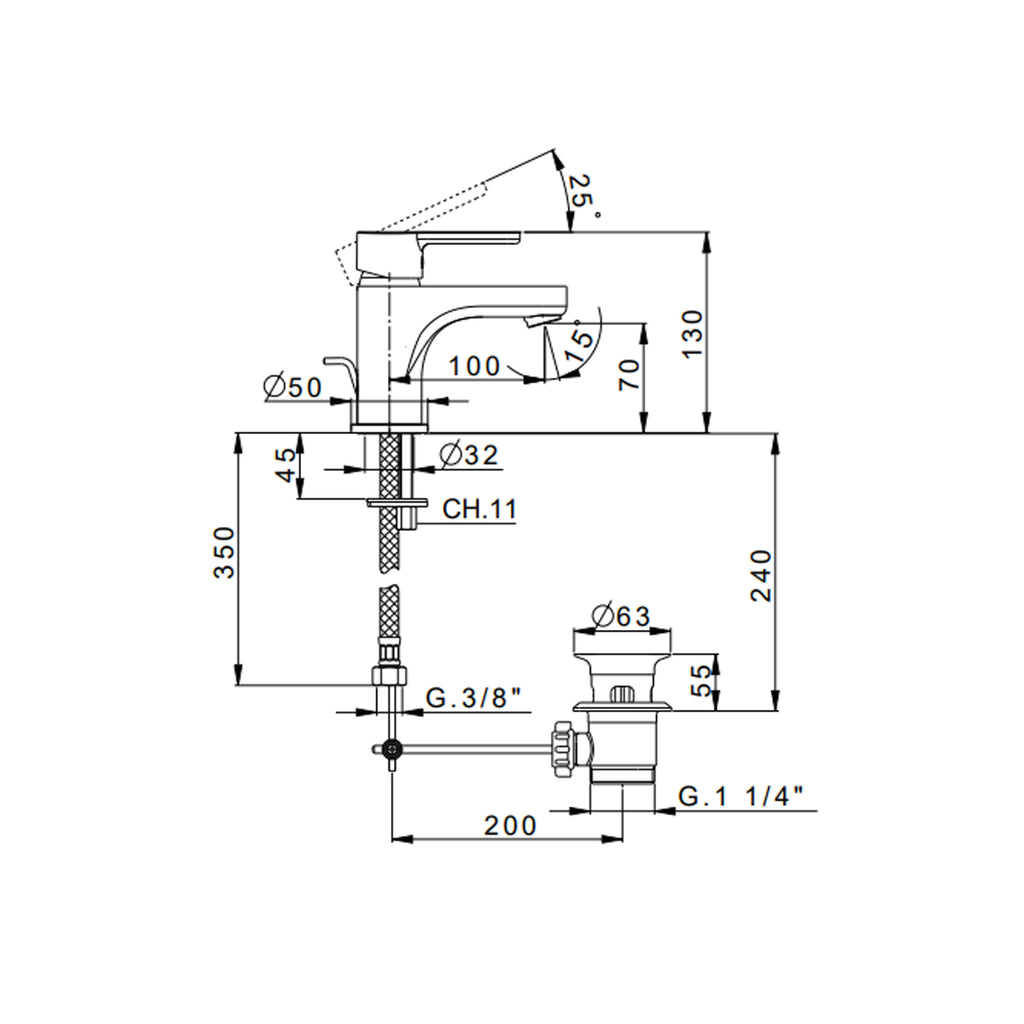 Miscelatore monocomando lavabo con scarico RubiFlux serie Lume - Rame