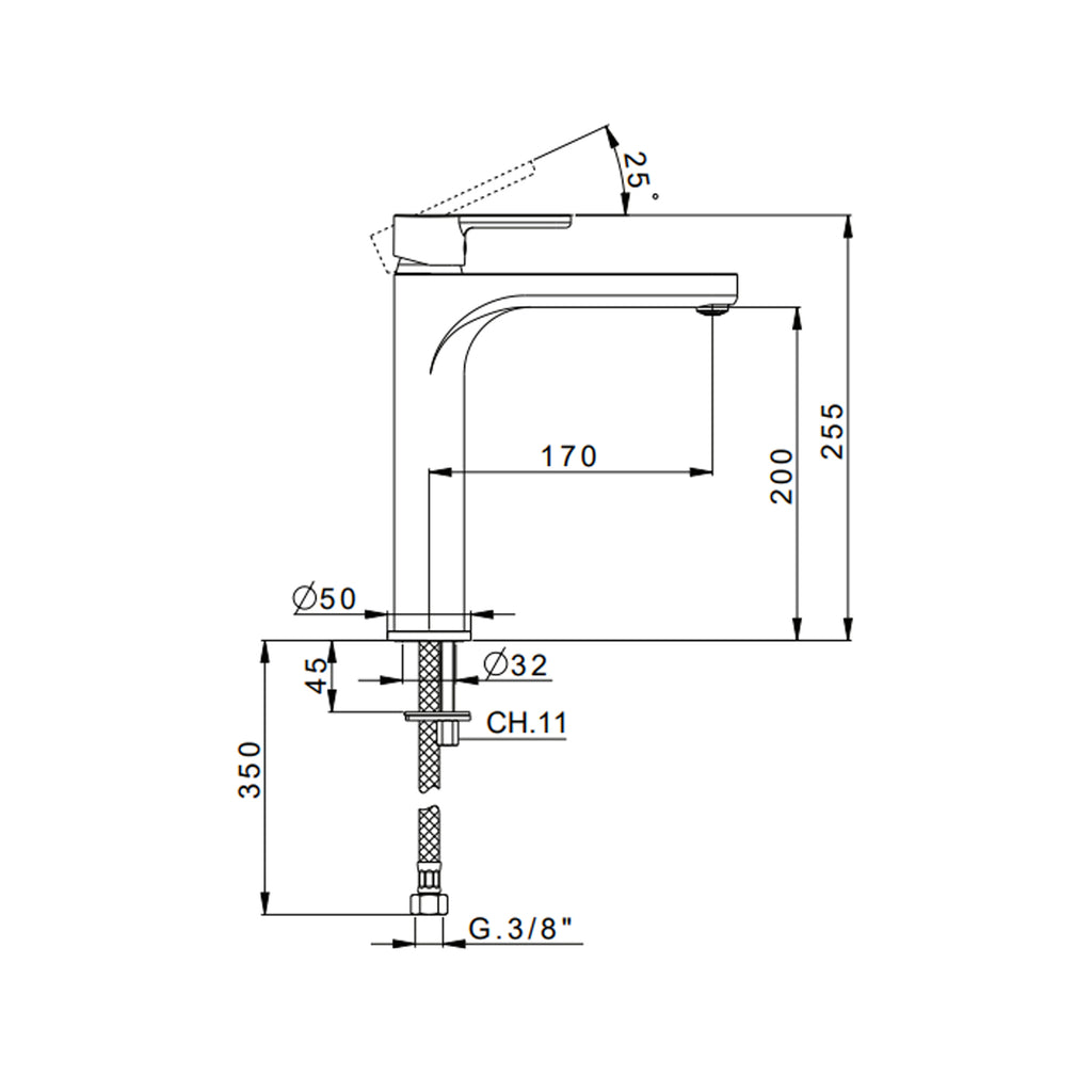 Miscelatore monocomando lavabo alto RubiFlux serie Lume - Rame