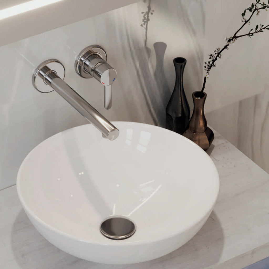 Miscelatore monocomando lavabo murale RubiFlux serie Lume canna 20 cm - Rame