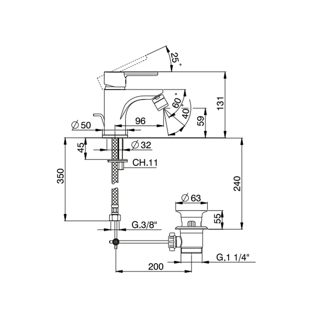 Miscelatore monocomando bidet con scarico RubiFlux serie Lume - Cromo
