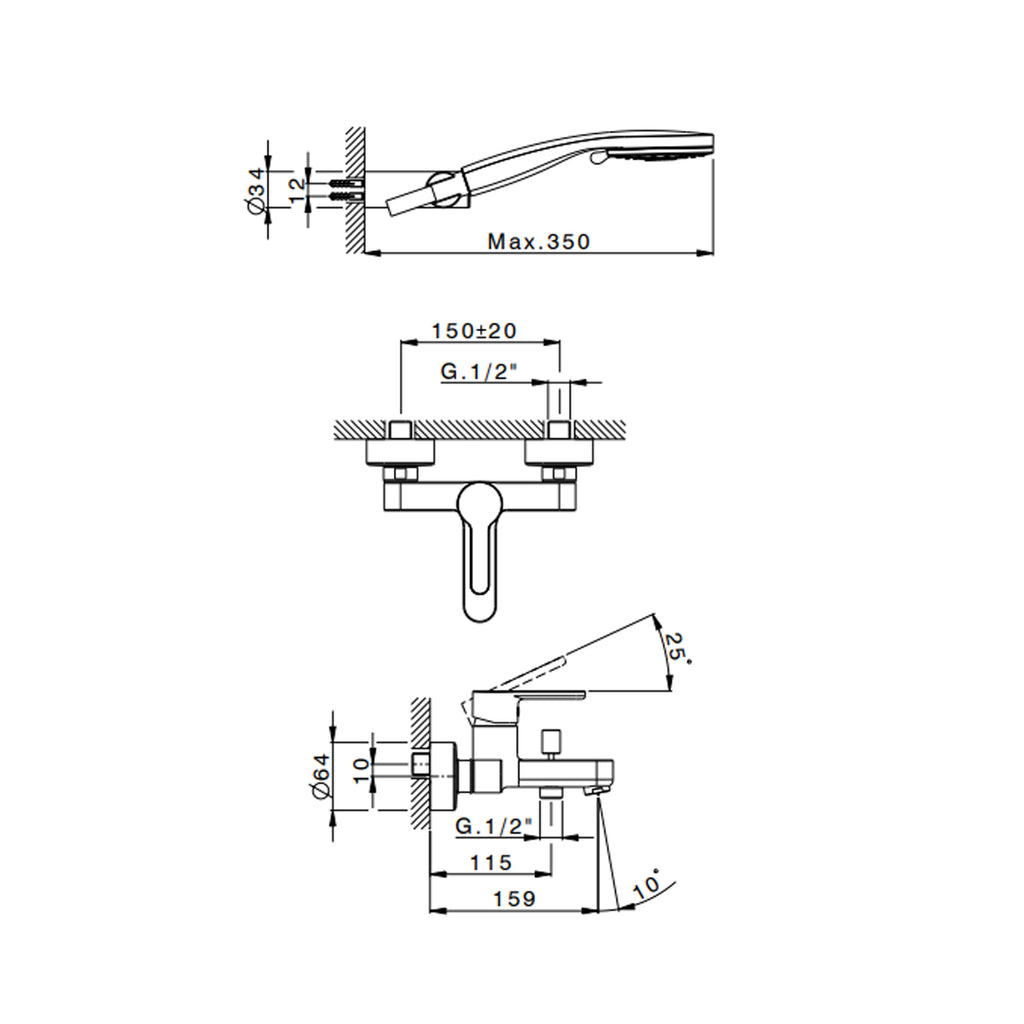 Miscelatore monocomando per vasca con kit doccino RubiFlux serie Lume - Nickel