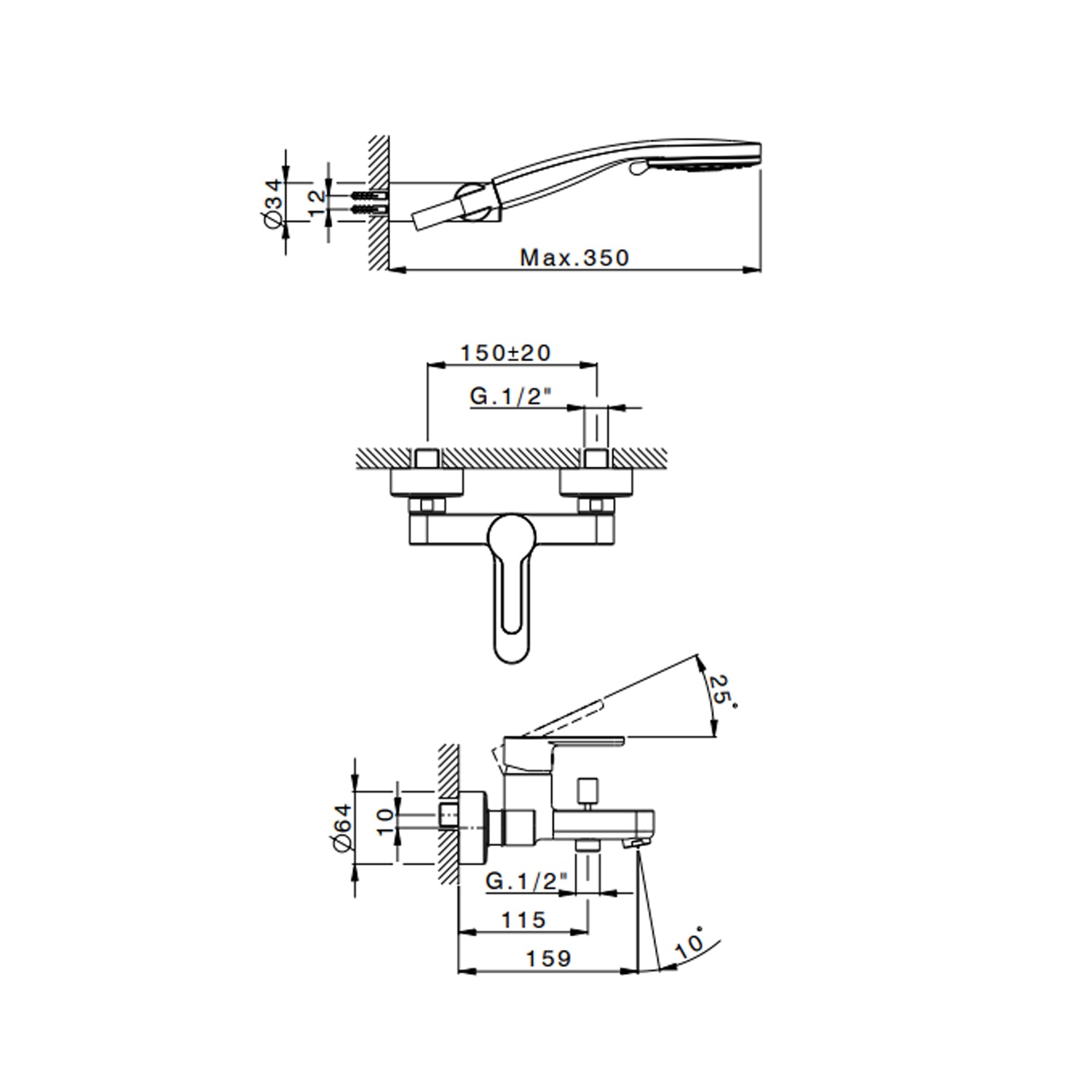 Miscelatore monocomando per vasca con kit doccino RubiFlux serie Lume - Nickel