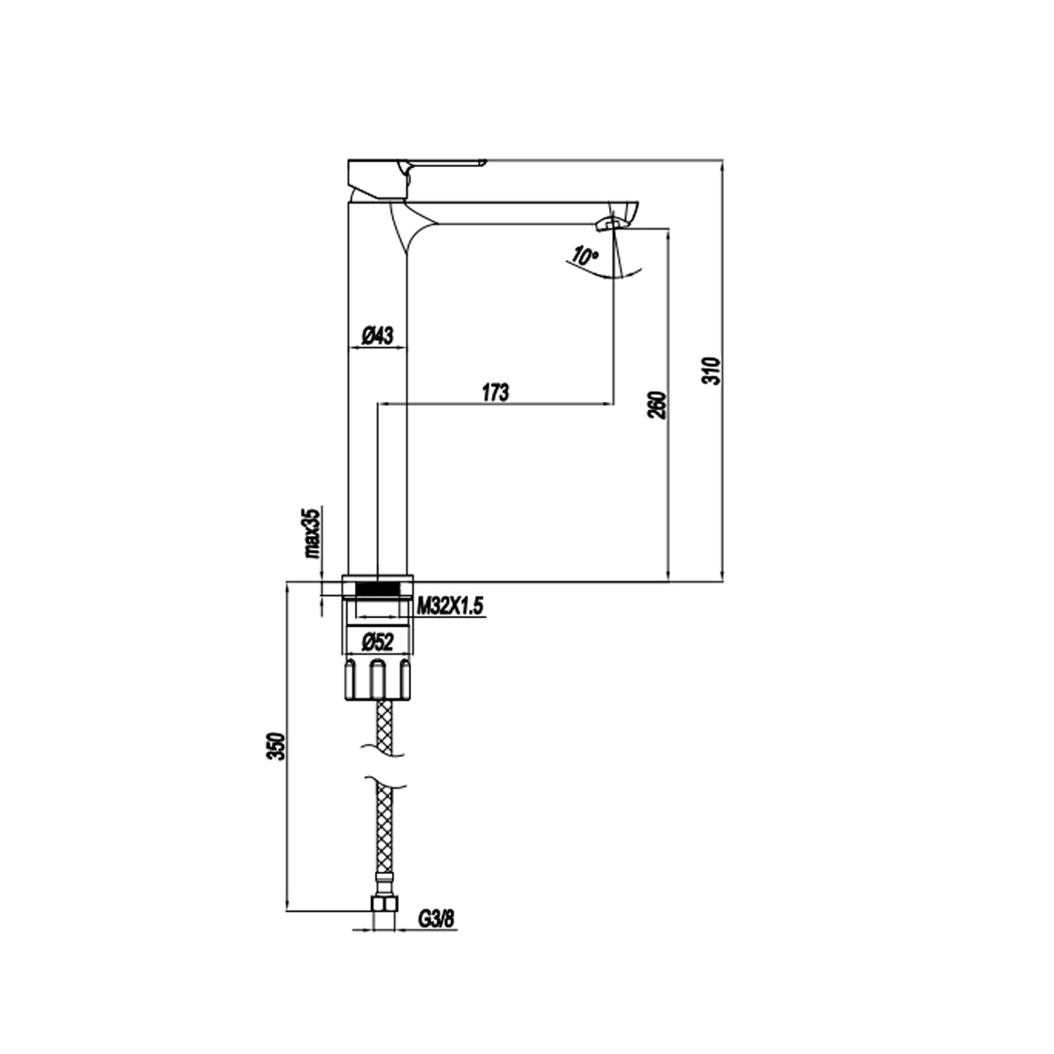 Miscelatore monocomando lavabo alto RubiFlux serie Zea - Cromo