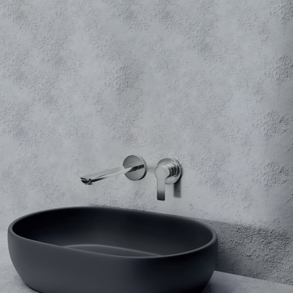 Miscelatore monocomando lavabo murale RubiFlux serie Zea canna 20 cm - Cromo