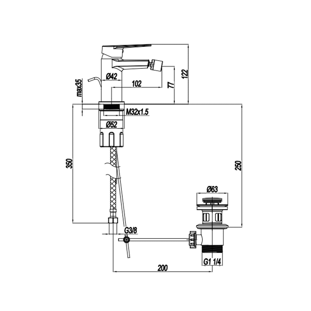 Miscelatore monocomando bidet con scarico RubiFlux serie Ampra - Cromo
