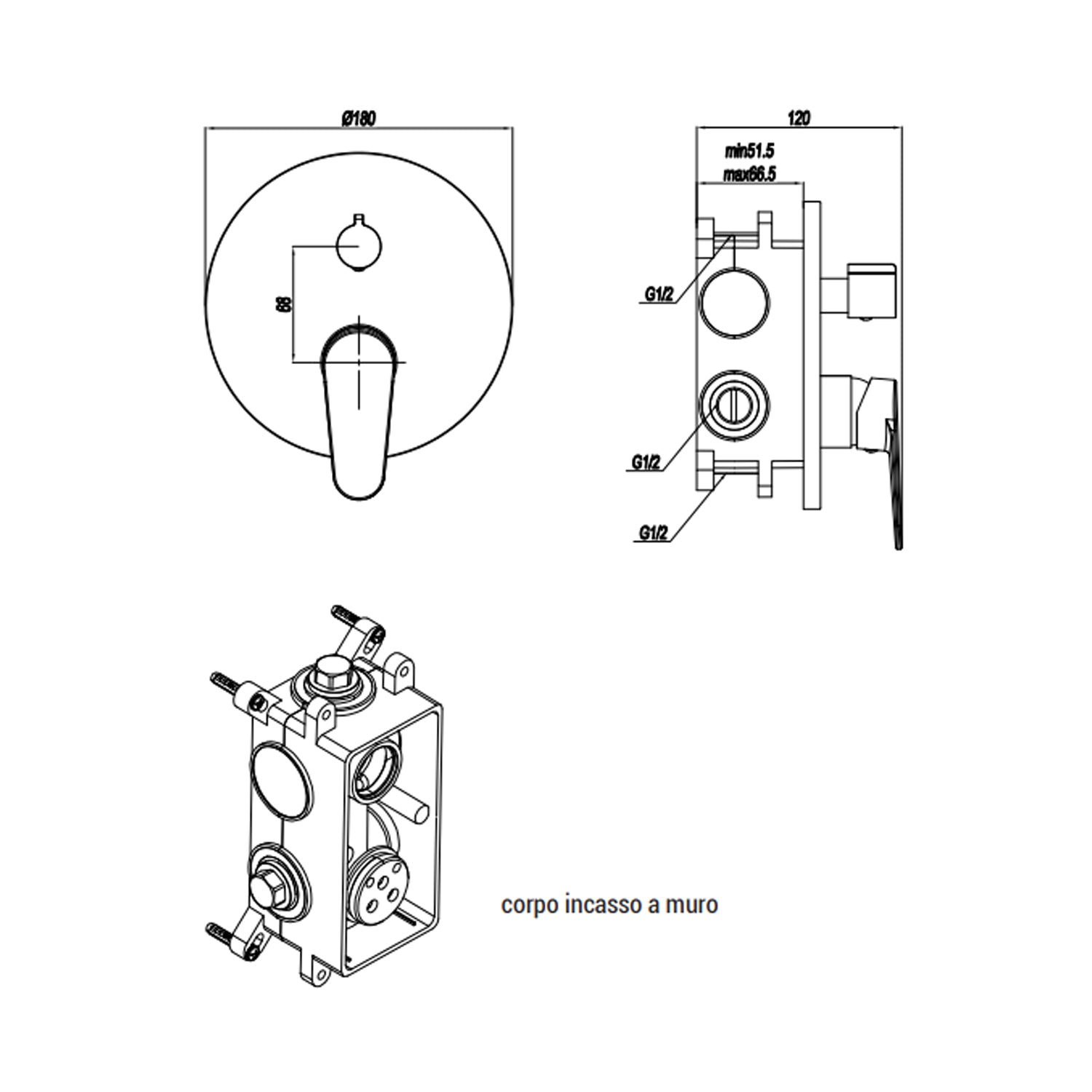 Miscelatore monocomando da incasso per doccia con deviatore RubiFlux serie Ampra - Cromo