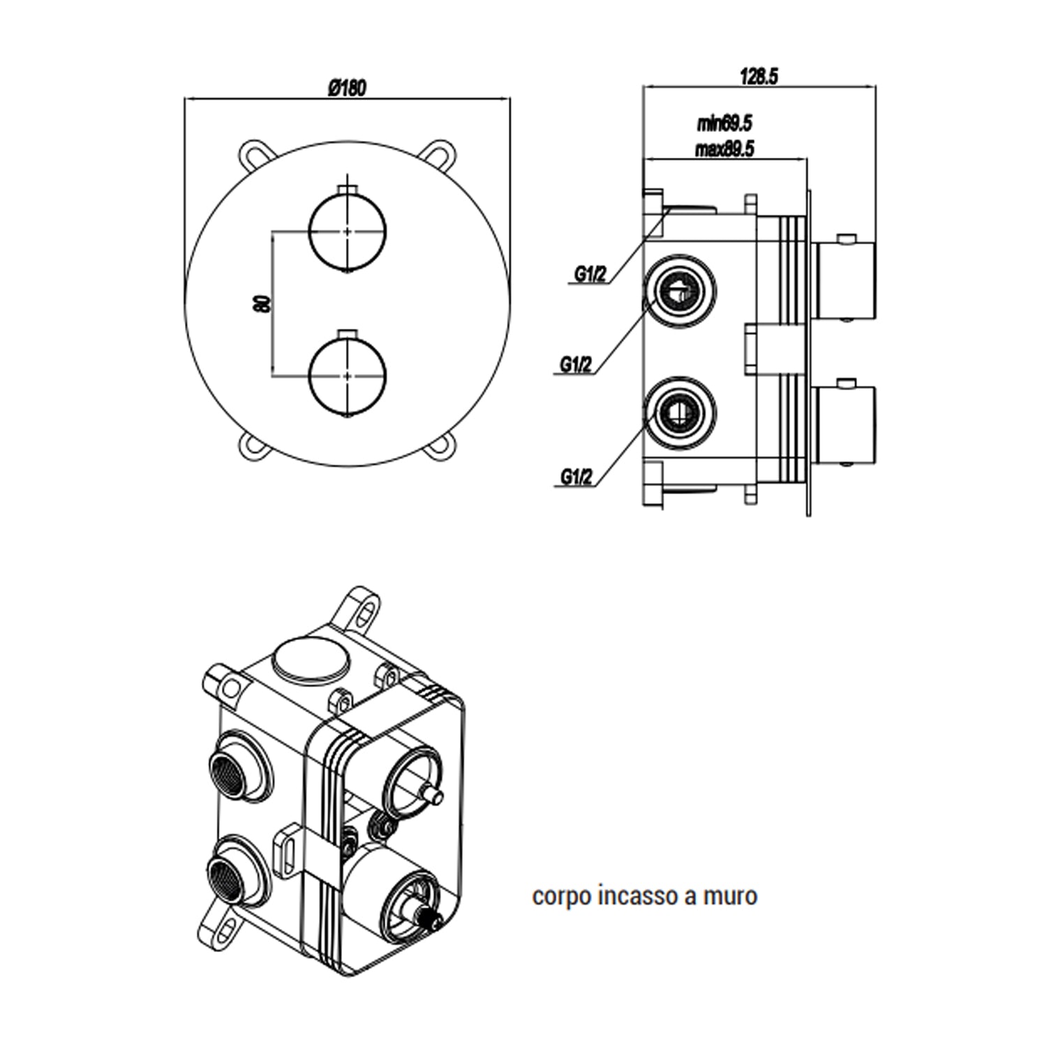 Miscelatore monocomando incasso termostatico con deviatore RubiFlux serie Ampra - Cromo