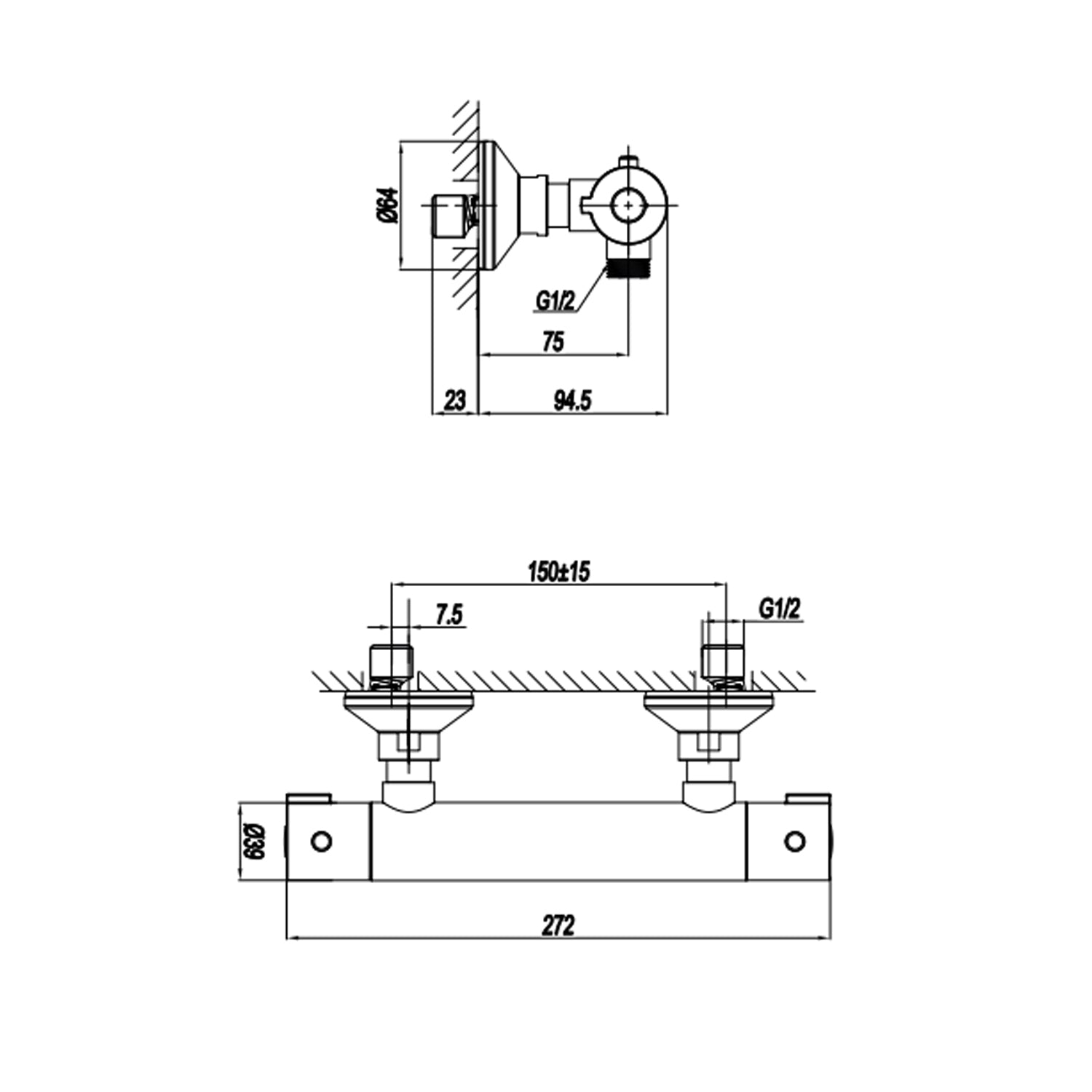 Miscelatore monocomando esterno termostatico per doccia RubiFlux serie Ampra - Cromo