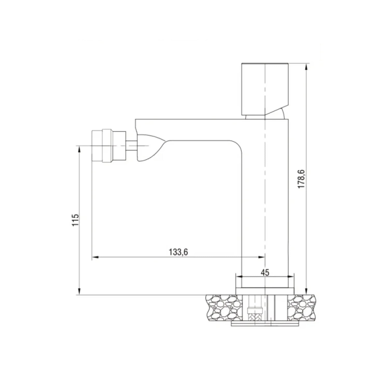 Kit miscelatore lavabo alto + bidet + doccia a due vie RubiFlux serie Lilium Modello Grey con piletta clic-clac - Nickel spazzolato