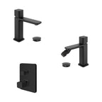 Kit miscelatore lavabo + bidet + doccia a due vie RubiFlux serie Lilium Modello Black con piletta clic-clac - Nero Opaco