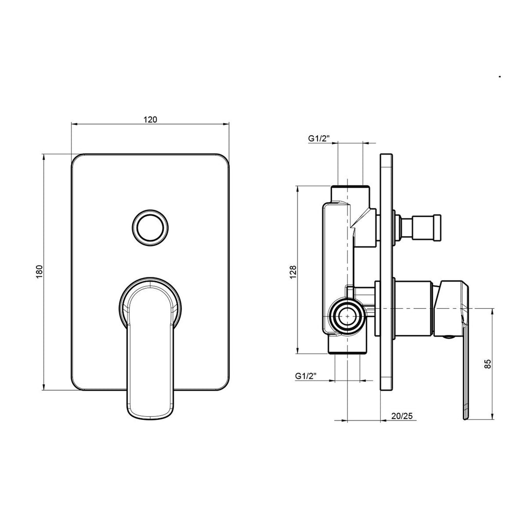 Miscelatore doccia incasso quadro 2 vie cartuccia diametro 35