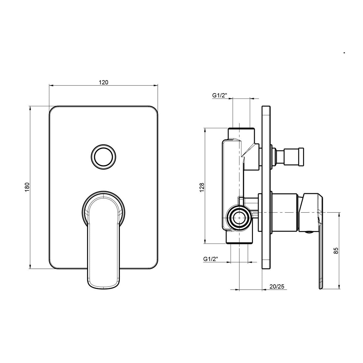 Miscelatore doccia incasso quadro 2 vie cartuccia diametro 35