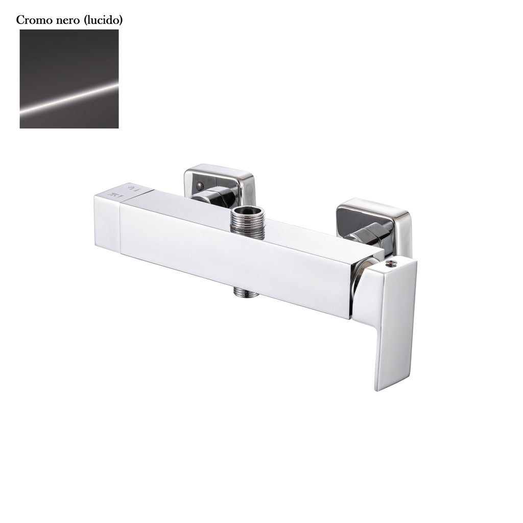 Miscelatore doccia esterno squadrato con cartuccia 35mm e deviatore cromo nero
