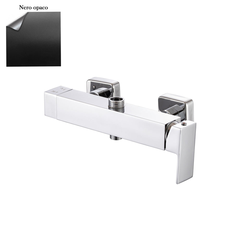 Miscelatore doccia esterno squadrato con cartuccia 35mm e deviatore nero