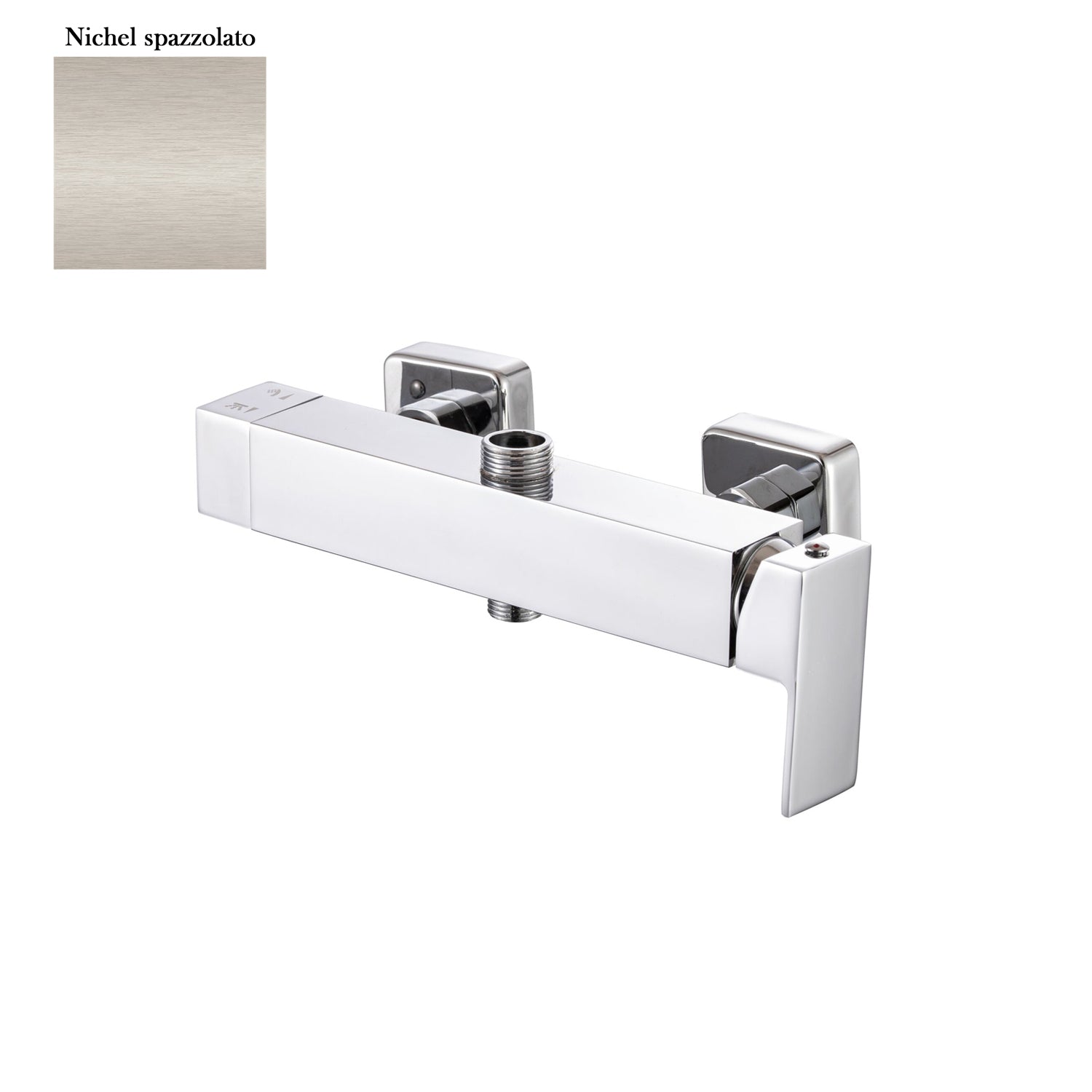 Miscelatore doccia esterno squadrato con cartuccia 35mm e deviatore nichel