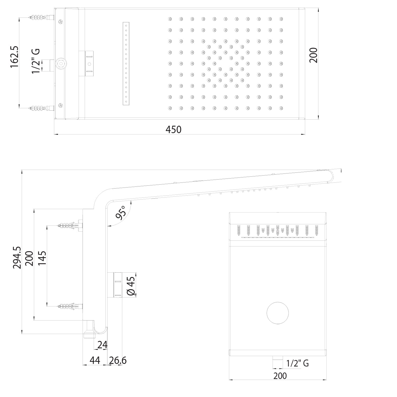 Soffione doccia Bossini Syncro Rain Renovation Set con doccia Syncronia 45x20 cm