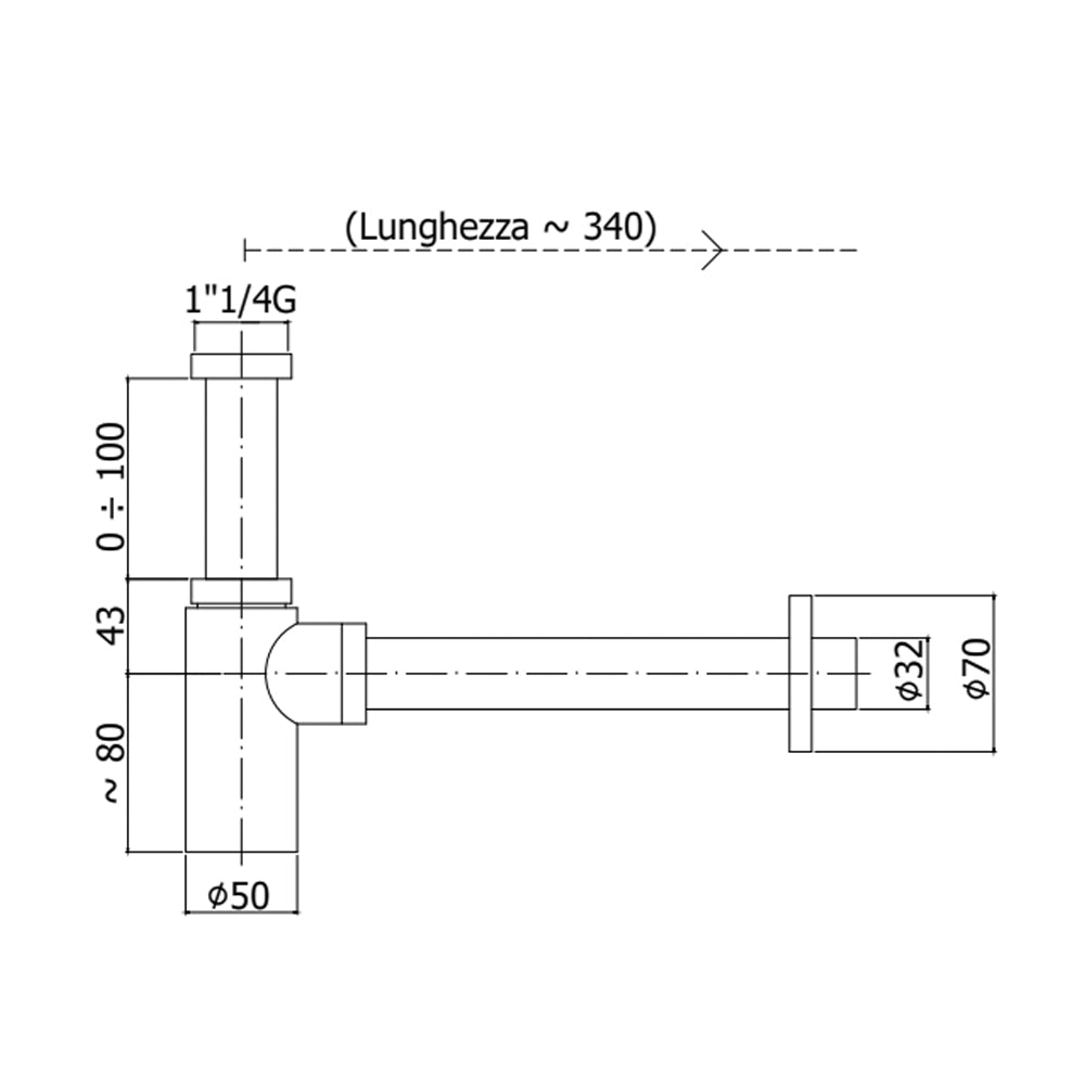 Kit per installazione lavabo con sifone design e piletta clic clac