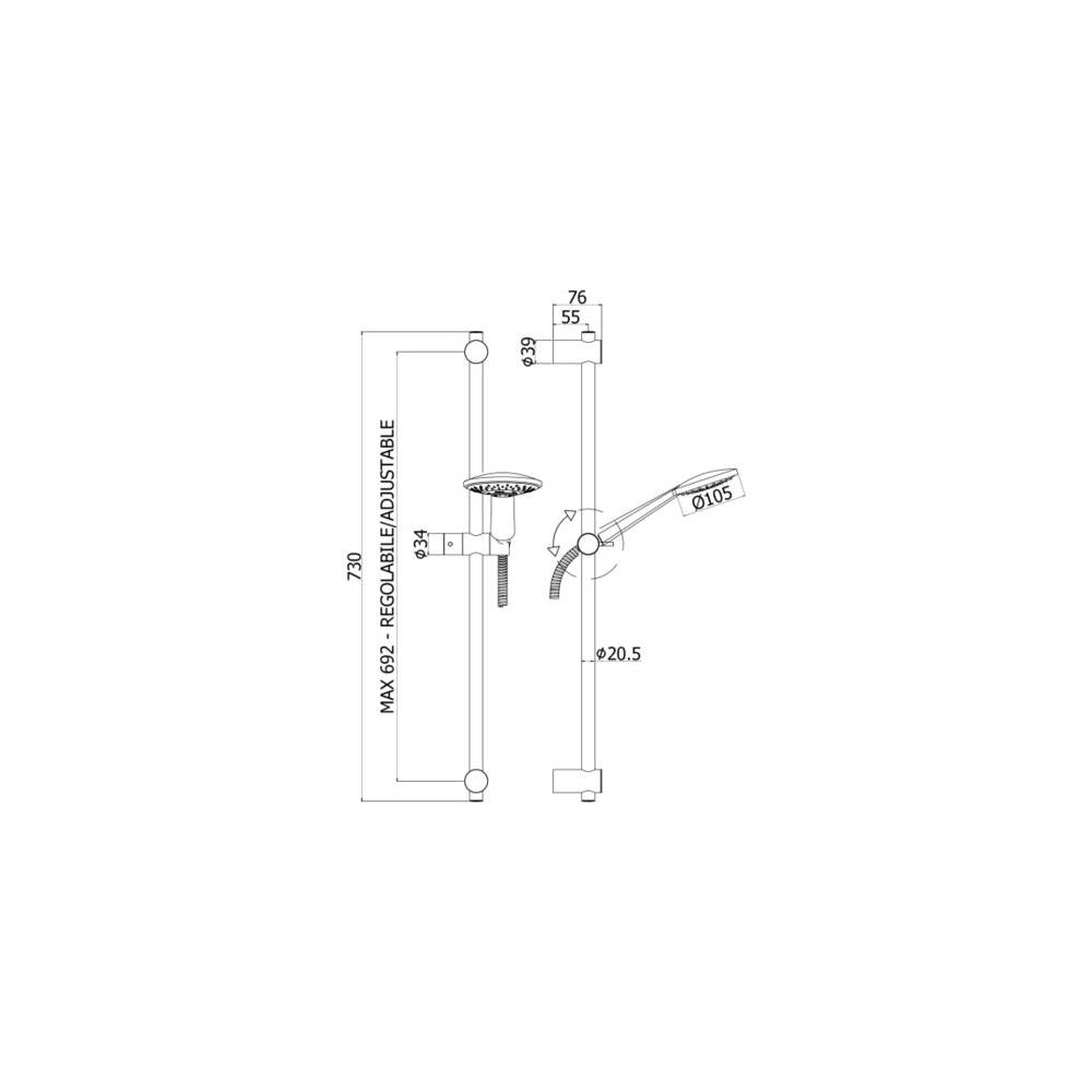 Set Saliscendi con asta modello prestige Crag e miscelatore doccia a muro esterno Paffoni