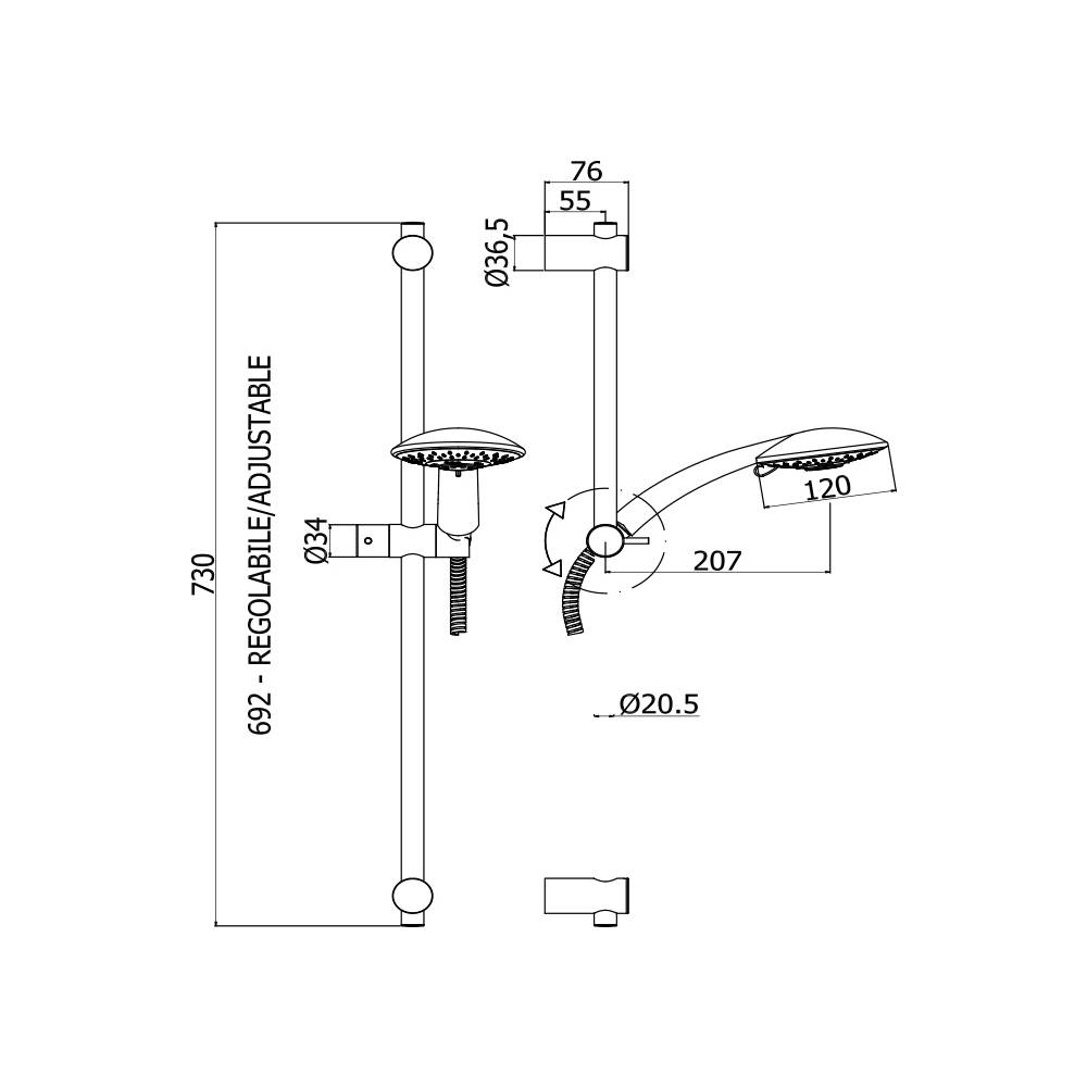 Set saliscendi con asta per doccia Prestige con miscelatore doccia monocomando Sly Cromo Paffoni