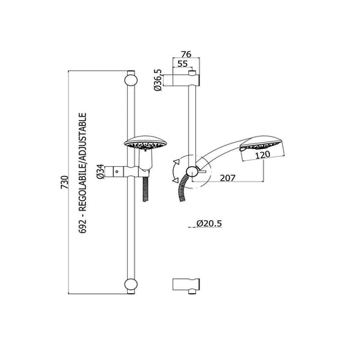 Set saliscendi con asta per doccia Prestige con miscelatore doccia monocomando Sly Cromo Paffoni