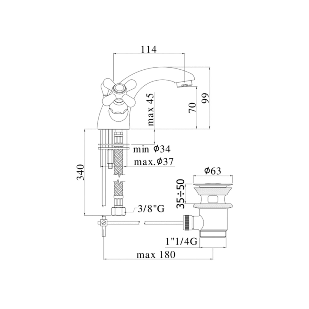 Monoforo lavabo con scarico automatico Paffoni Iris - Ramato
