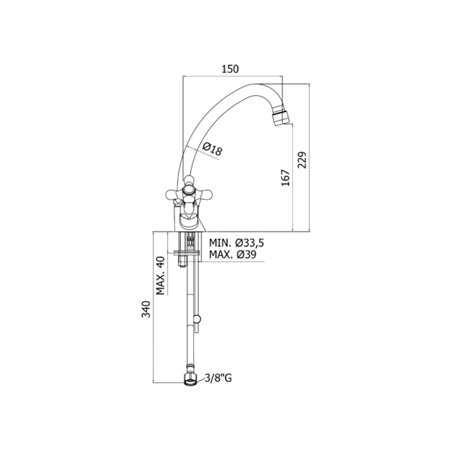 Monoforo lavabo con canna orientabile Paffoni serie Iris - Ramato