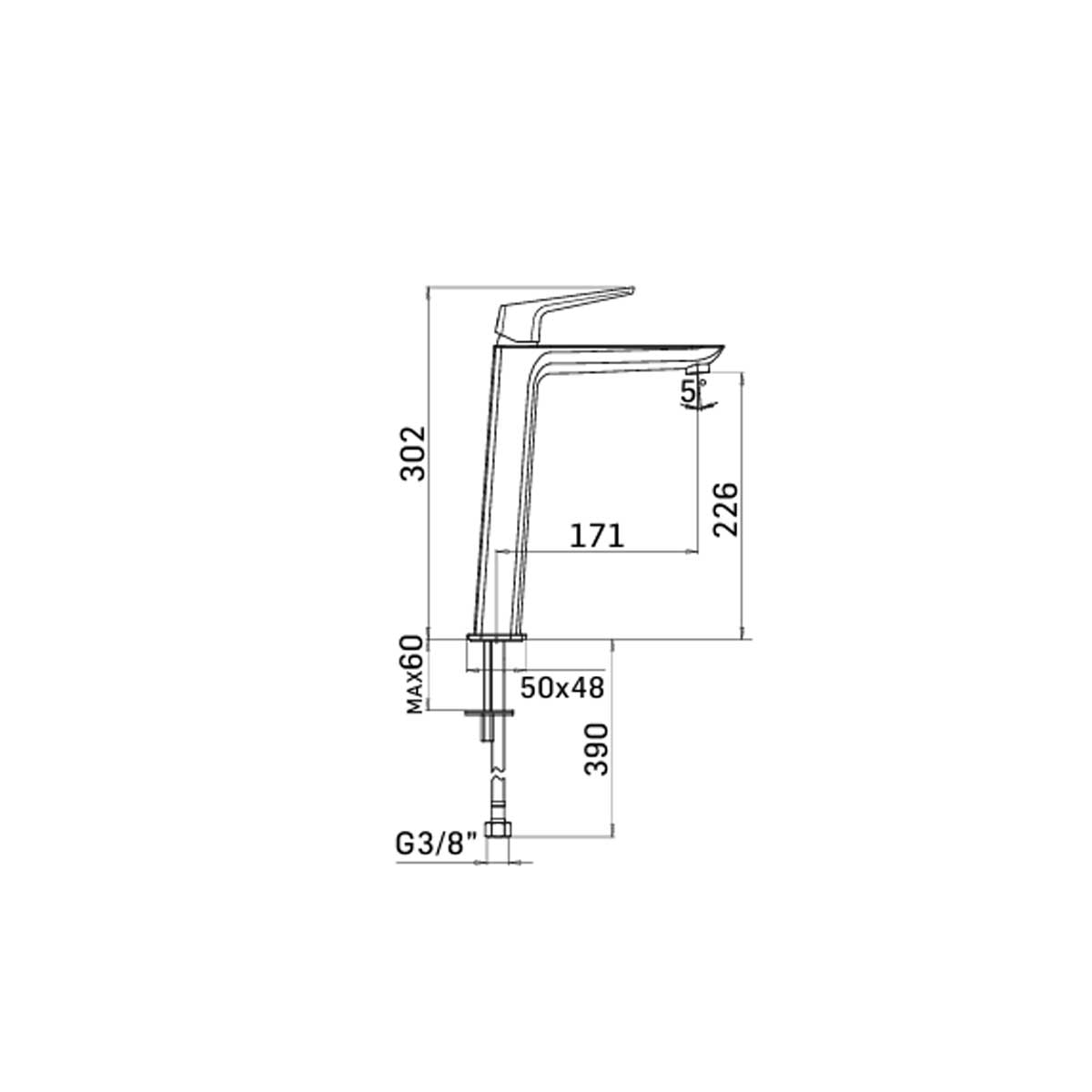 Miscelatore monocomando lavabo Alto finitura cromata collezione Spartaco di Mamoli Rubinetterie