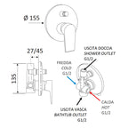 Miscelatore incasso doccia  con deviatore Rubinetterie Mariani linea Artic Cromo