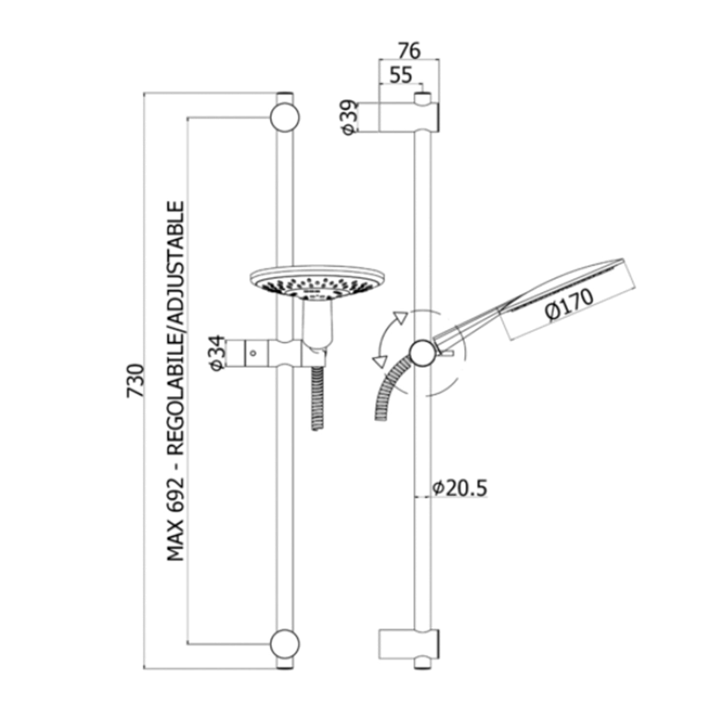 Saliscendi modello Odeon con doccia Odeon in ABS - Cromato
