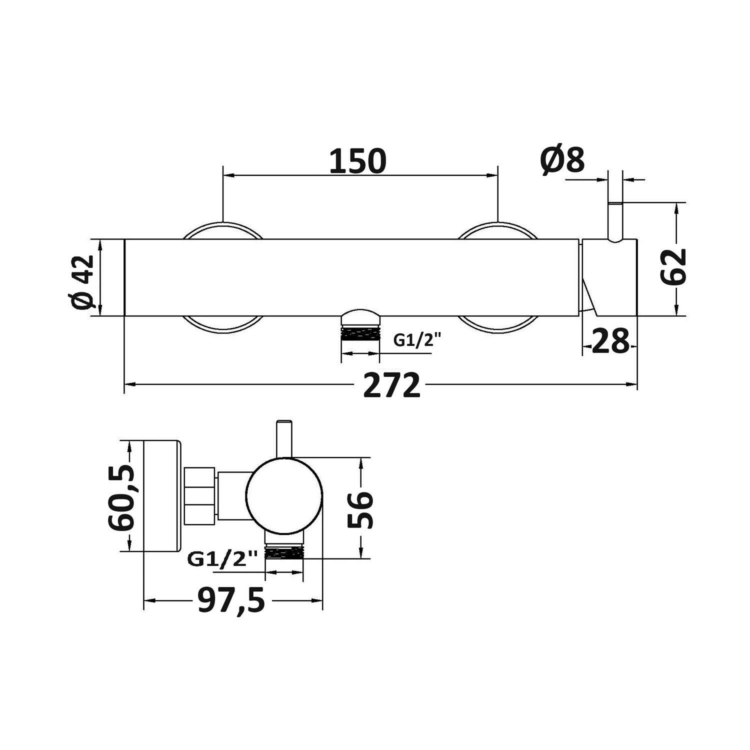 Miscelatore esterno doccia TriaSix in acciaio 316 spazzolato