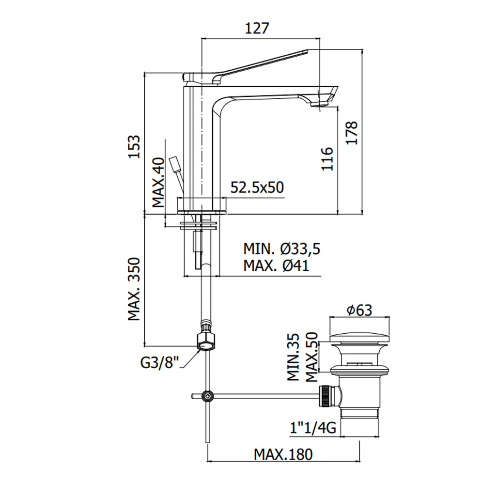 Miscelatore lavabo con scarico automatico Paffoni Tilt cromato