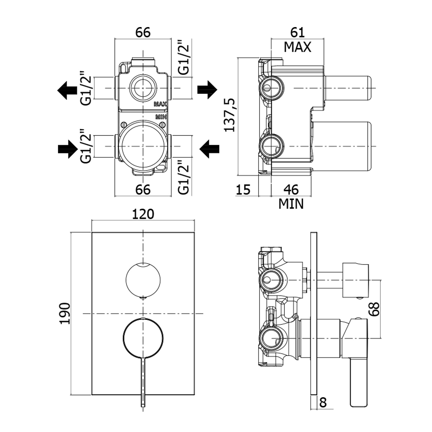 Miscelatore incasso doccia 2 uscite Paffoni Rock con cartuccia deviatore