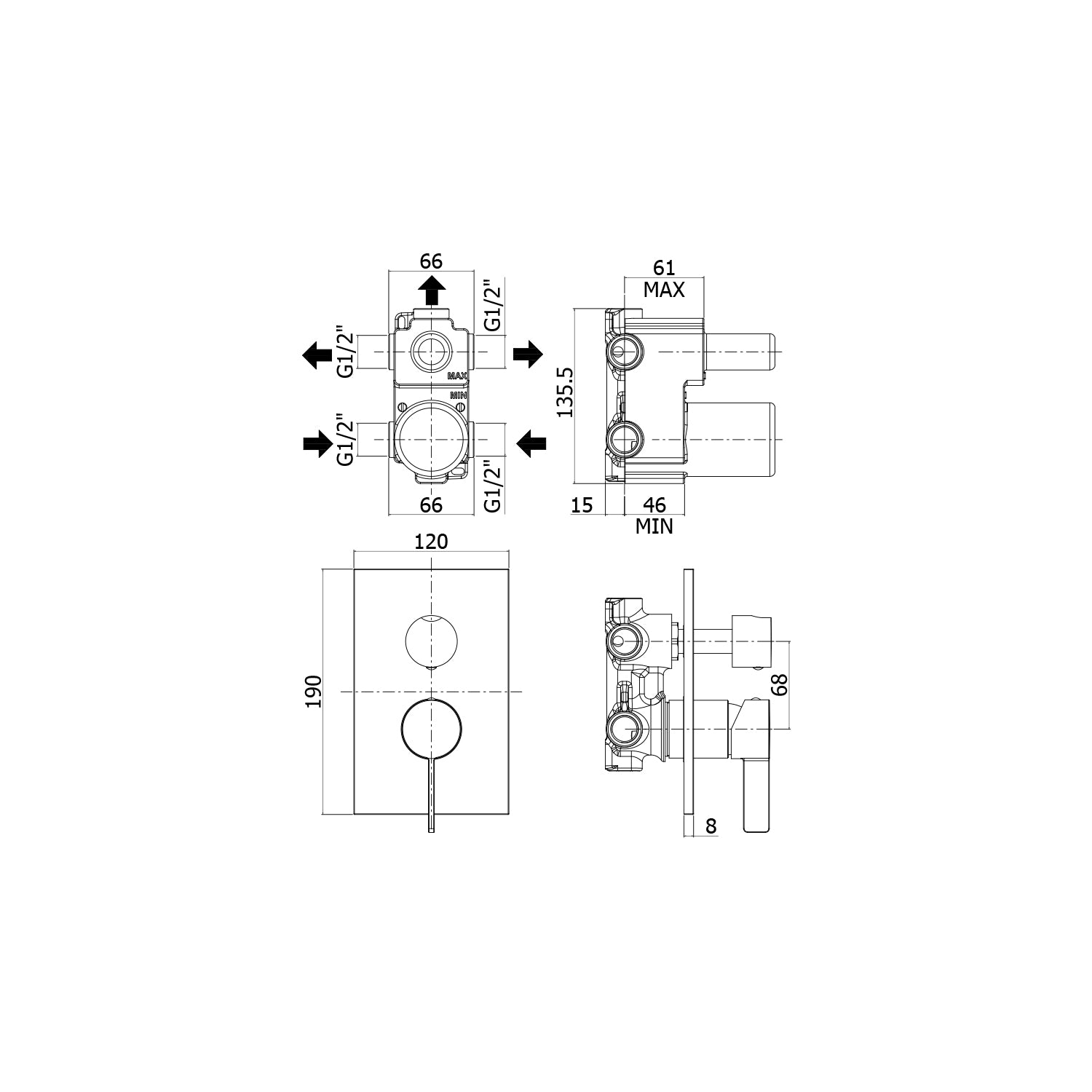 Miscelatore incasso doccia 3 uscite Paffoni Rock con cartuccia deviatore