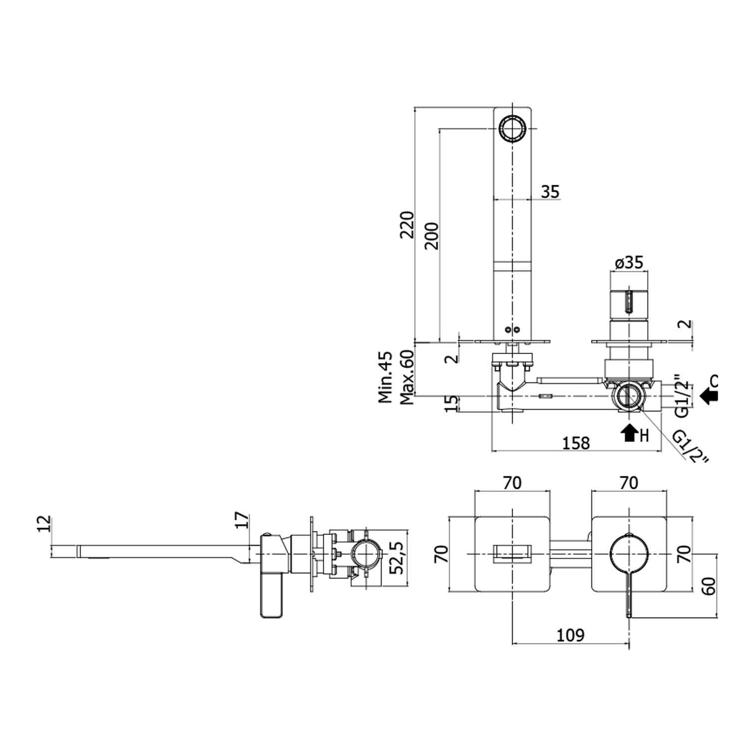 Miscelatore incasso lavabo Paffoni Rock con piastre 70x70 mm