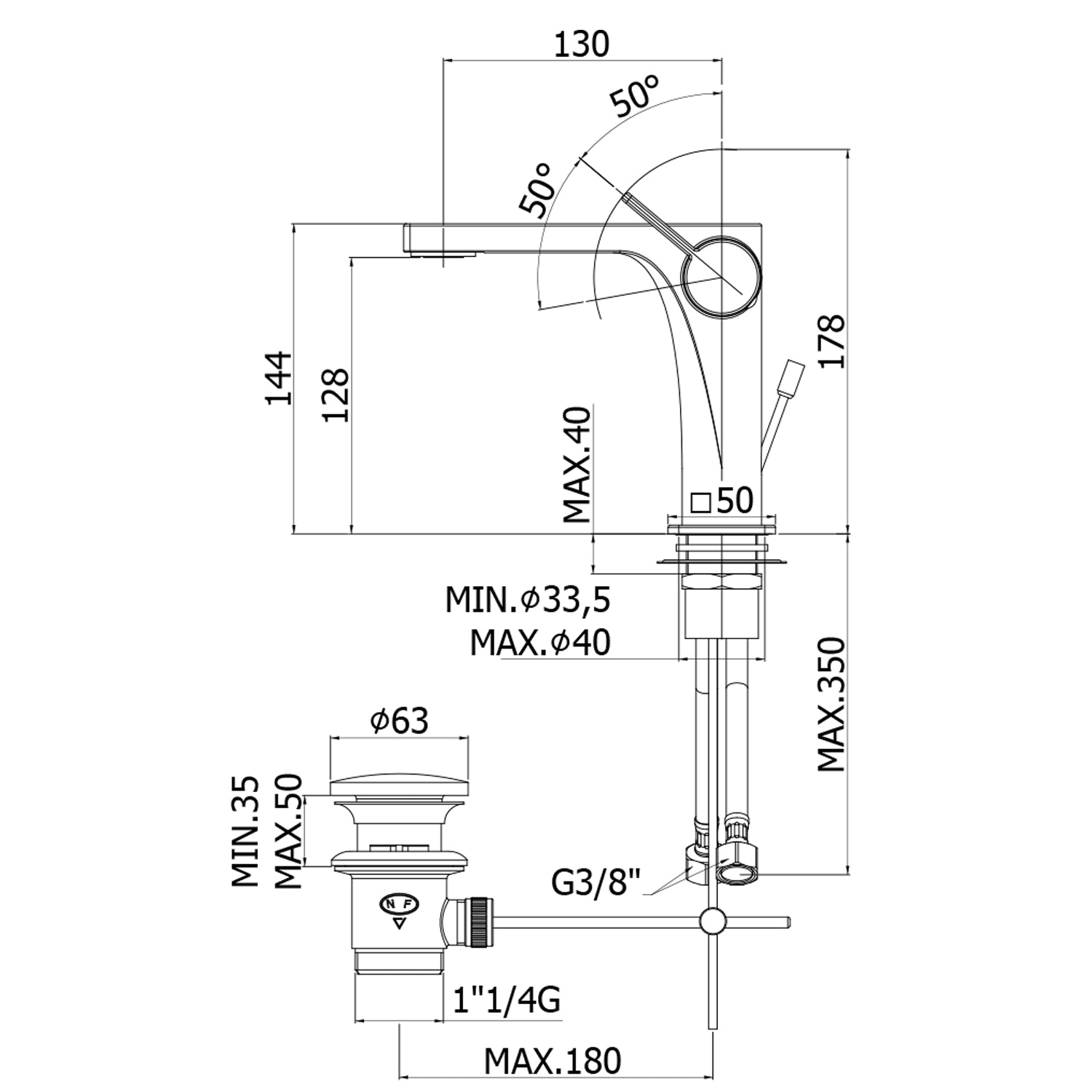 Miscelatore lavabo Paffoni Rock ottone cromato con scarico automatico 1''1/4G