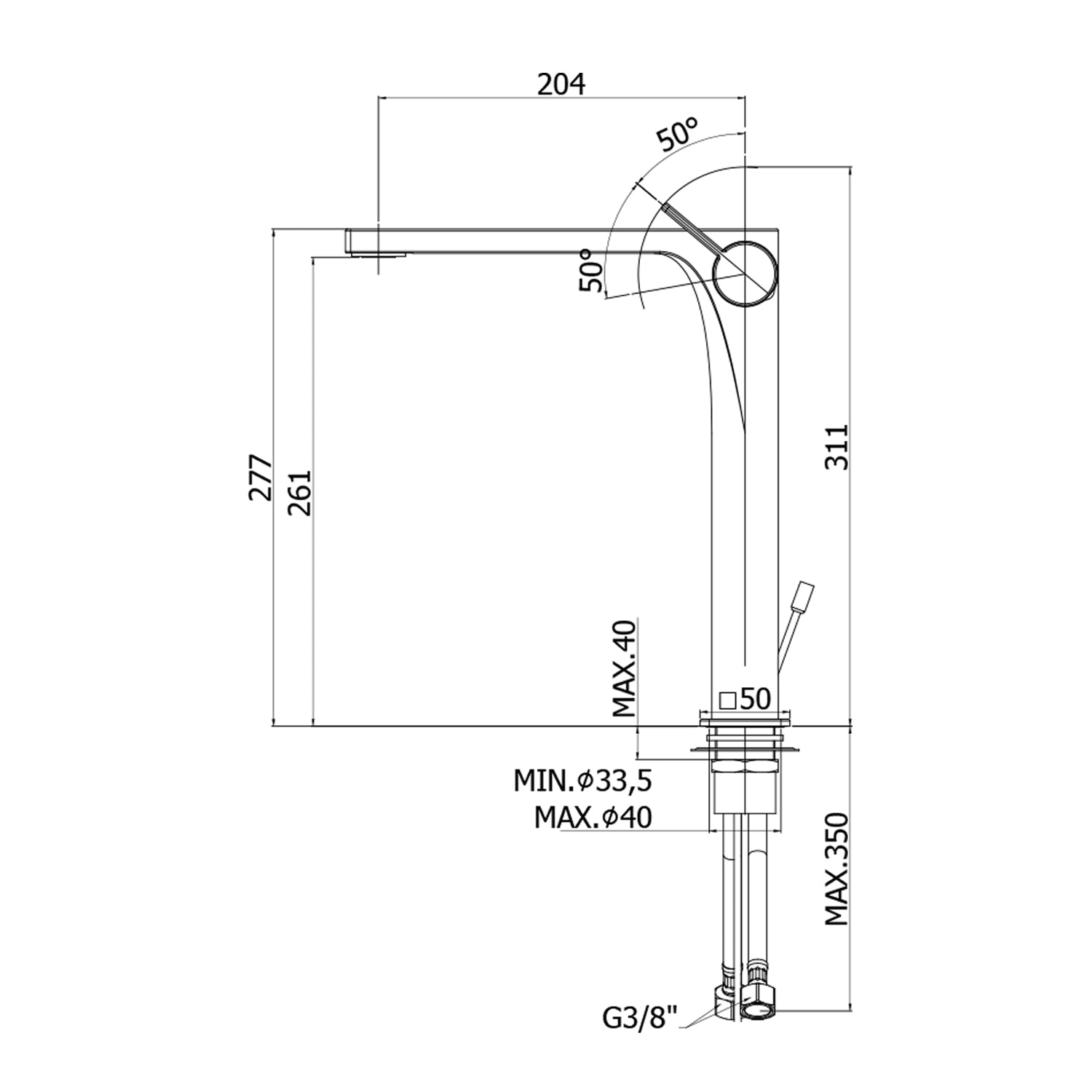 Miscelatore lavabo prolungato Paffoni Rock senza scarico
