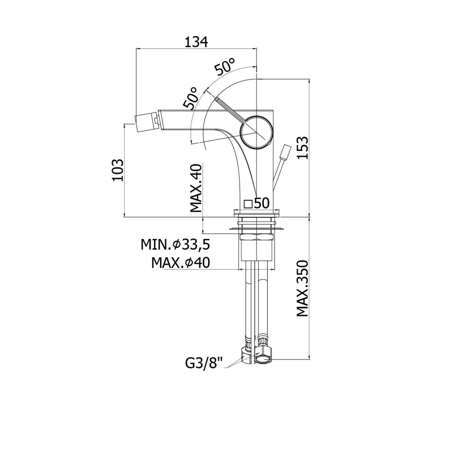 Miscelatore bidet Paffoni Rock senza scarico completo di snodo e aeratore M24x1