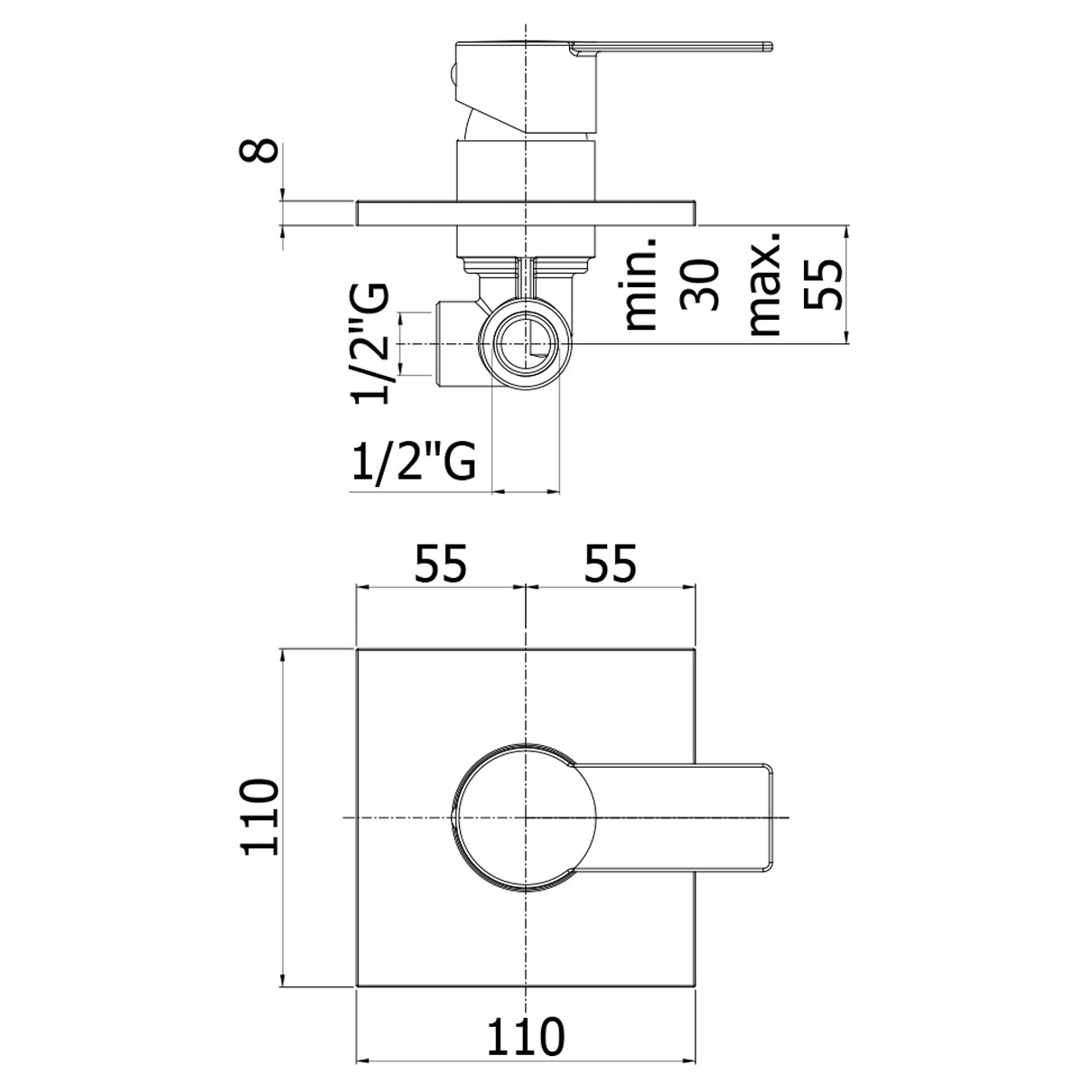 Miscelatore incasso doccia 1 uscita Paffoni Tango senza deviatore e piastra 110x110 mm