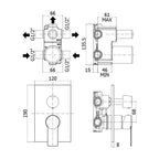 Miscelatore incasso doccia 3 uscite Paffoni Tango 120x190 mm Cromo con piastra in acciaio