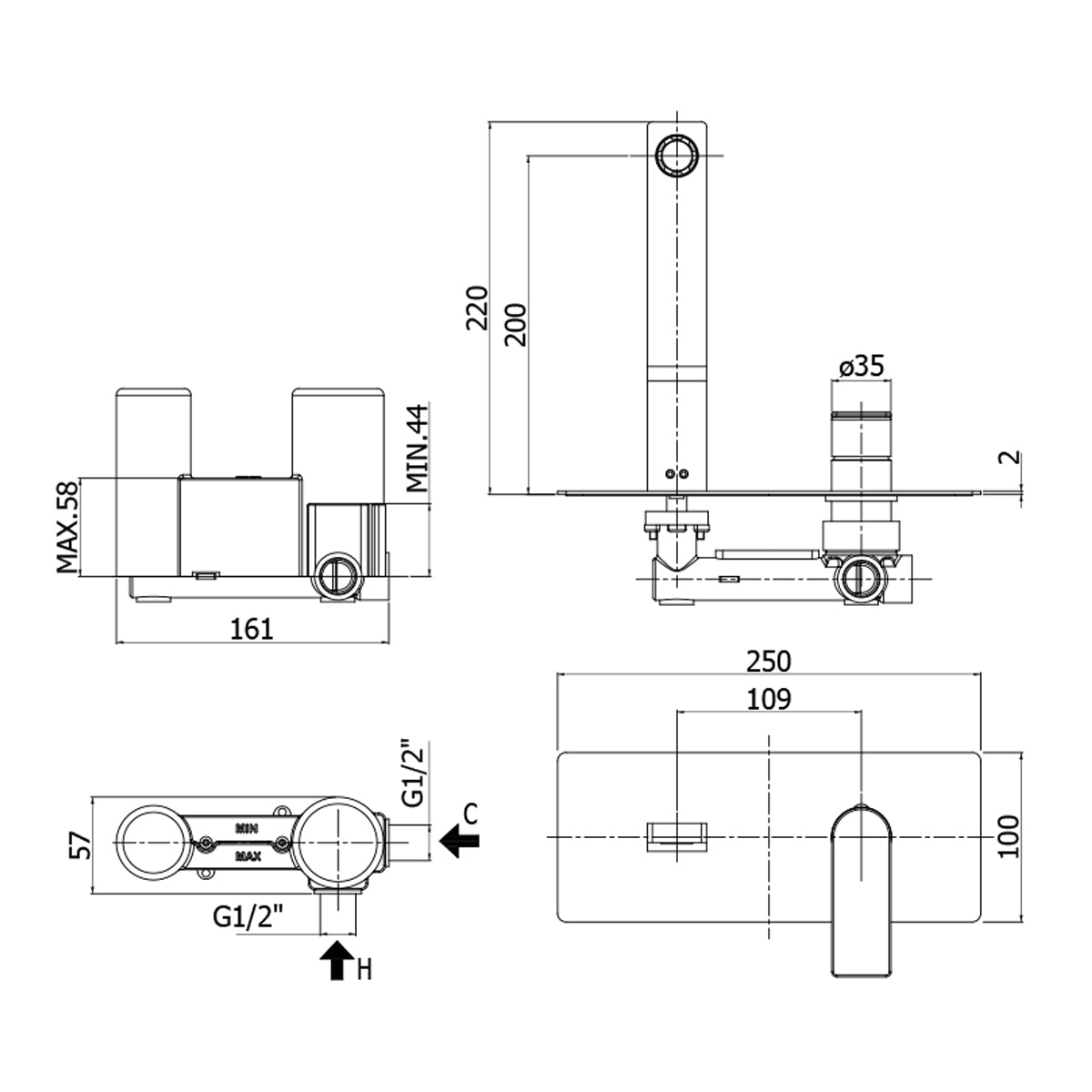 Miscelatore incasso lavabo Paffoni Tango con bocca e aeratore M24x1 - l. 200 mm