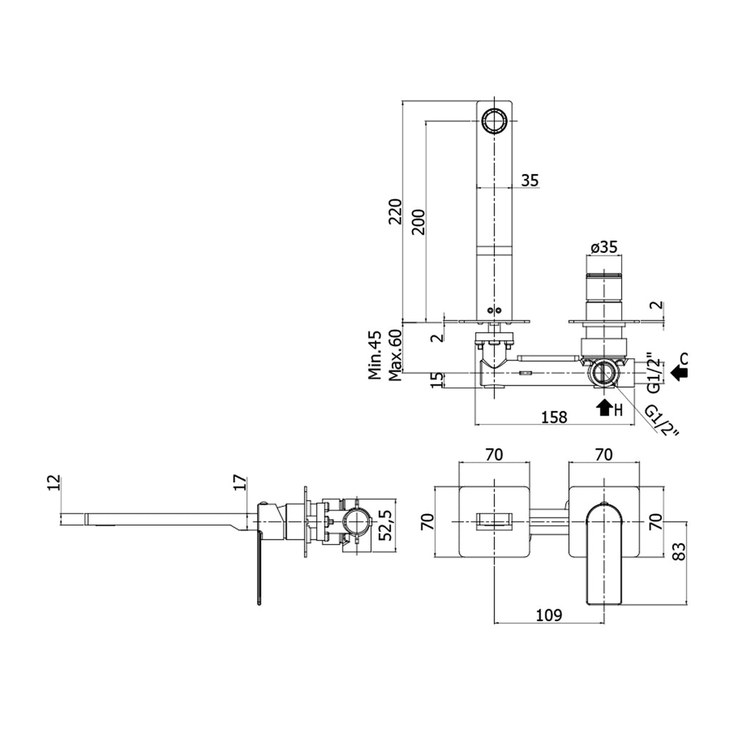 Miscelatore incasso lavabo Paffoni Tango con piastre 70x70 mm