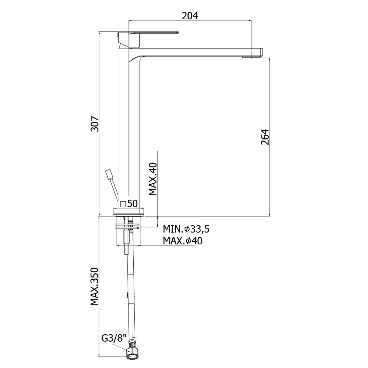 Miscelatore lavabo prolungato Paffoni Tango senza scarico con aeratore M24x1