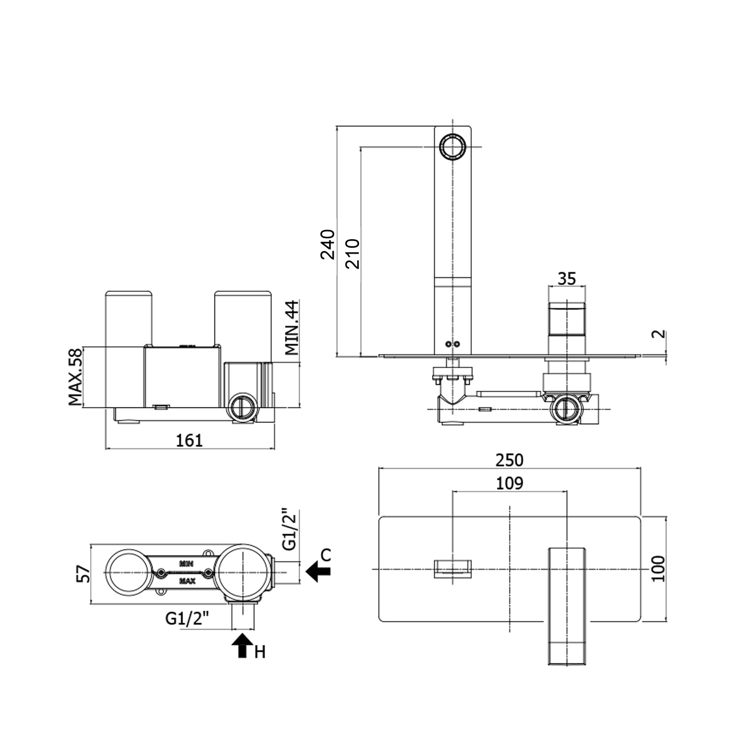 Miscelatore incasso lavabo Paffoni Elys con bocca e aeratore M24x1- l. 240 mm