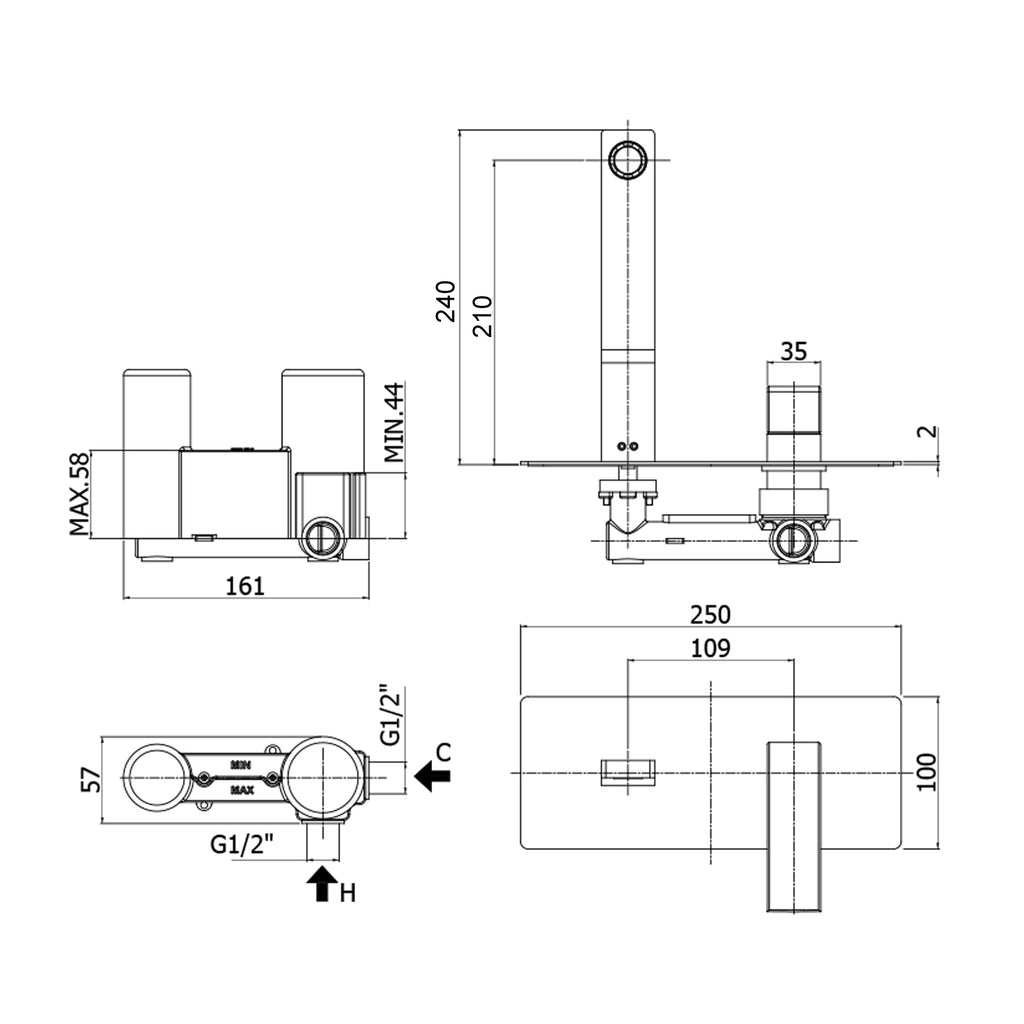 Miscelatore incasso lavabo Paffoni Elle con bocca e aeratore M24x1- l. 240 mm