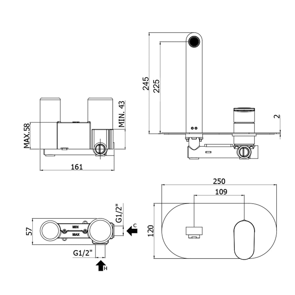 Miscelatore incasso lavabo Paffoni Candy con bocca e aeratore M24x1 - l. 245 mm