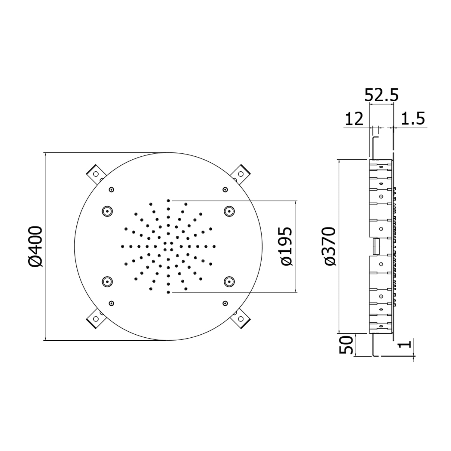 Soffione incasso tondo Paffoni Filadelfia diametro 400 mm con nebulizzatore
