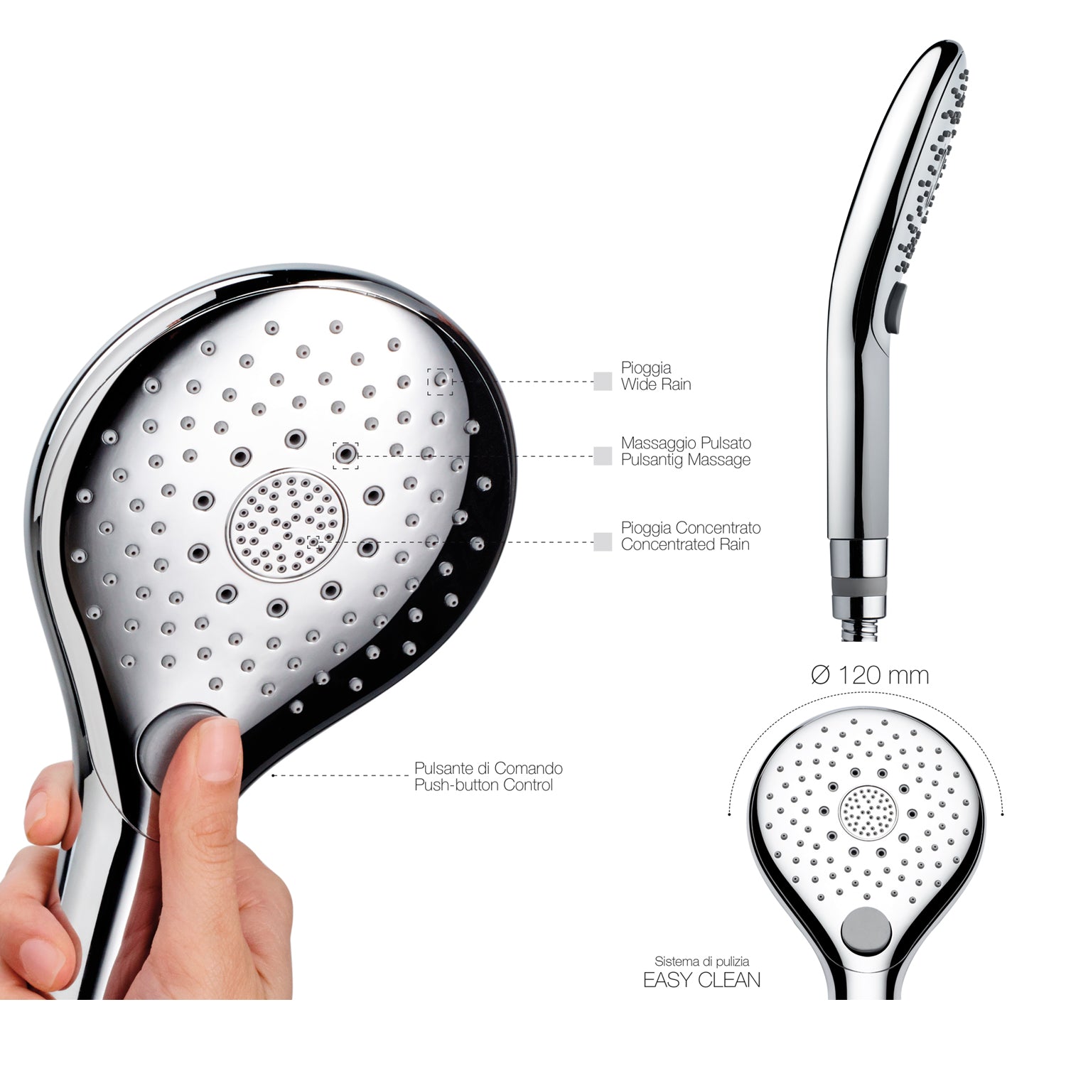 Doccia abs cromato 6 getti Bossini Syncronia diametro 120 mm
