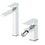 Composizione RubiFlux Square con miscelatore lavabo alto+ bidet ottone cromo con pilette di scarico